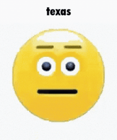Blue Smiley Face With White Eyes Saying Texas GIF
