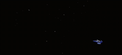 Blue Space Ship Flying Through Bright Light GIF