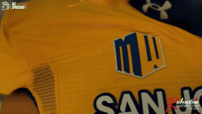 Blue Spartans Football Helmet In Rubenstein Showroom GIF