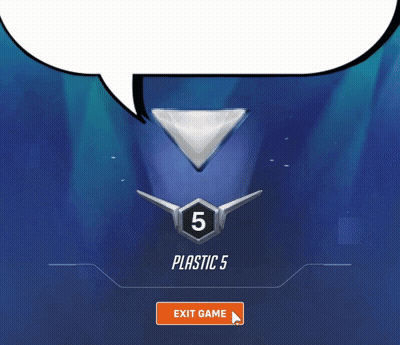 Blue Speech Bubble Saying Plastic 5 With Exit Button GIF