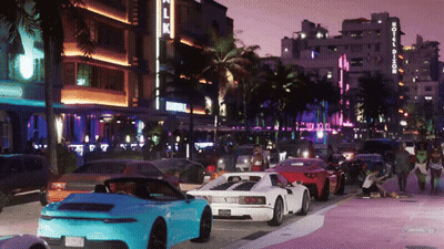 Blue Sports Car Parked In Front Of Hotel GIF