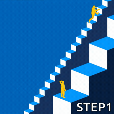 Blue Staircase Small Steps Forward Step 1 GIF