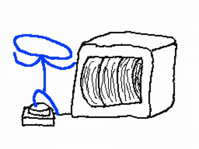 Blue Stick Figure Behind Computer Monitor GIF