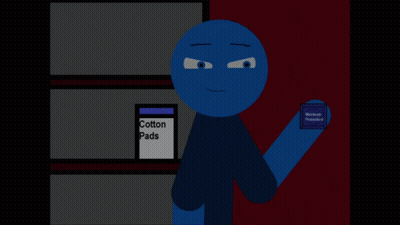 Blue Stick Figure Holding Box Of Cotton Pads GIF