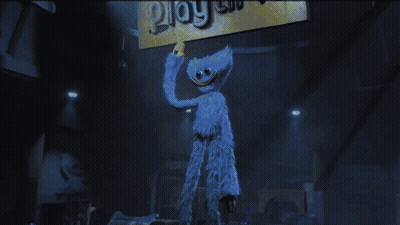 Blue Stuffed Animal Holding Play Sign GIF