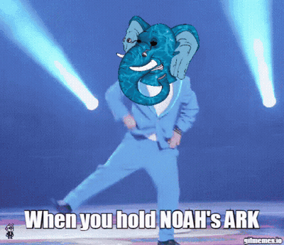 Blue-Suited Man Dancing Elephant When You Hold Noah's Ark GIF