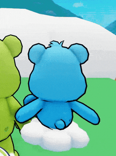 Blue Teddy Bear On Cloud In Front Of Green GIF