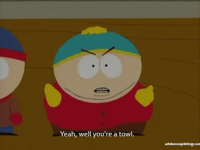 Blue Towel With Arms And Legs Says You're A Towel GIF