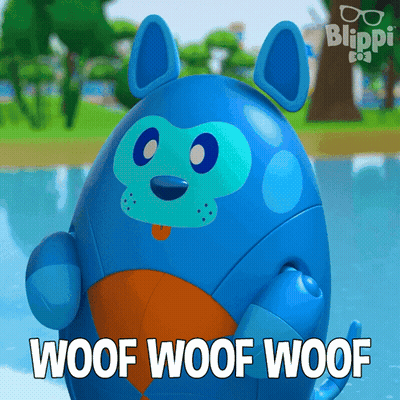 Blue Toy Dog Saying Woof Woof Woof GIF