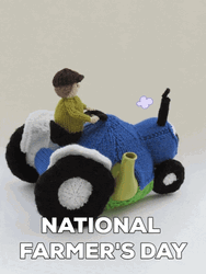 Blue Tractor Crochet Farmer's Day GIF