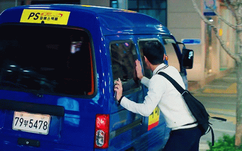 Blue Van With Yellow P3 Sticker GIF