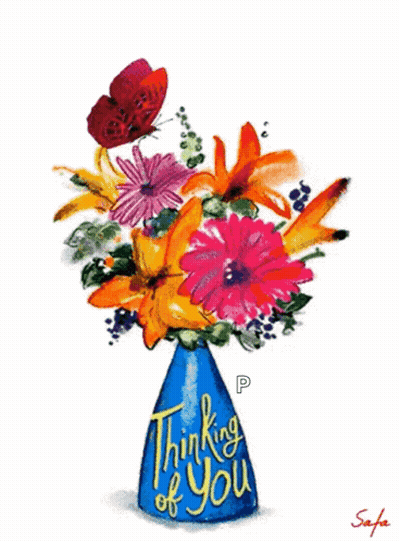 Blue Vase With Flowers Saying Thinking Of You GIF
