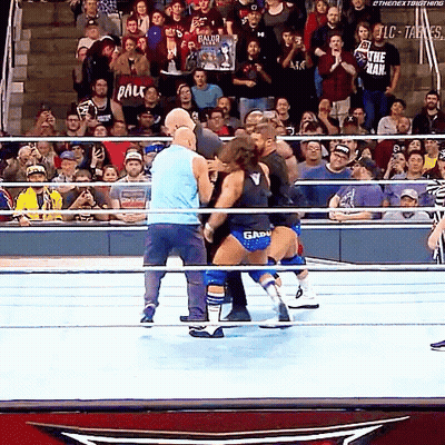 Blue Vs Black Tank Top Wrestlers Fighting GIF