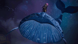 Blue Whale Flying Beneath Starry Night GIF