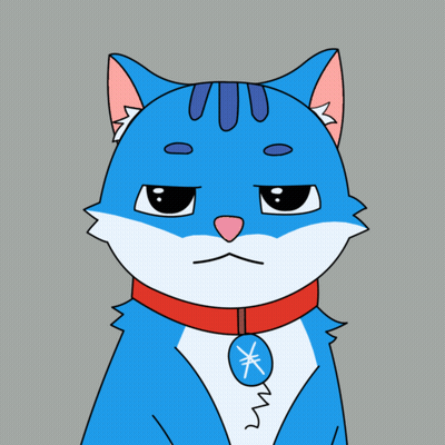 Blue White Cat Red Collar Chinese Symbol GIF