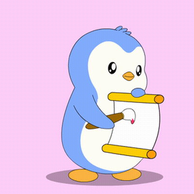 Blue White Penguin With Brush And Heart Scroll GIF