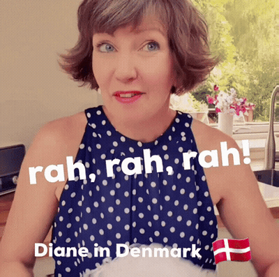 Blue White Polka Dot Woman Says Rah Rah Rah And Diane In Denmark GIF