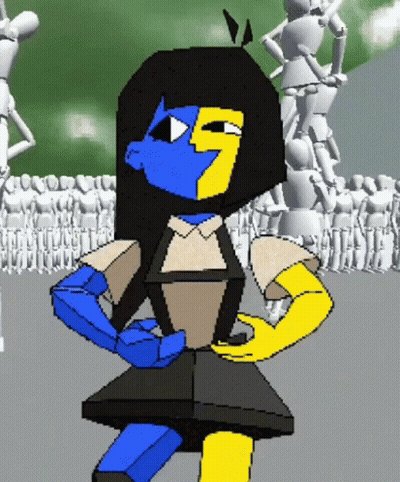 Blue Yellow Cartoon Character Number 7 On Head GIF