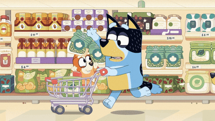 Bluey Chasing Bandit Grocery GIF