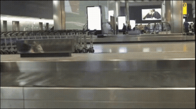 Blurred Airport With Yellow Arrivals Sign GIF