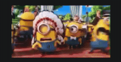 Blurred Group Of Minions With Native American Hat GIF