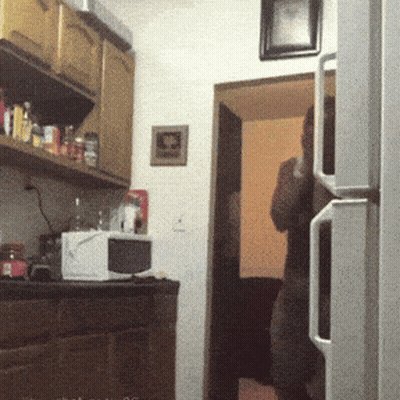 Blurred Kitchen With Picture Above Refrigerator GIF