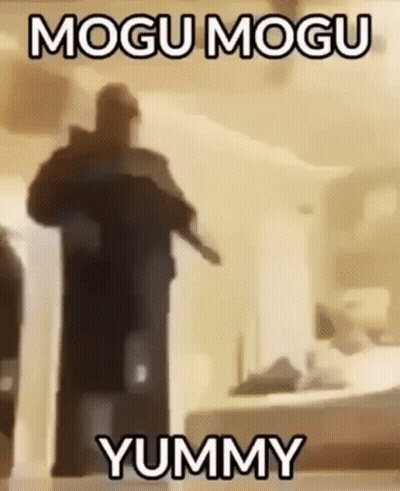 Blurred Person Holding Gun Saying Mogu Mogu Yummy GIF