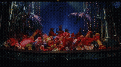 Blurred Stage With Yellow Hawaiian Sign GIF
