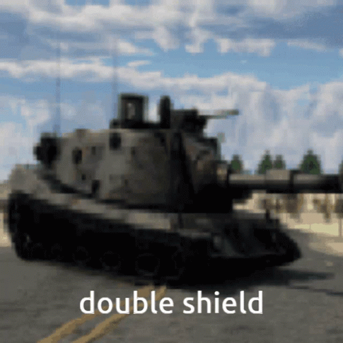 Blurred Tank With Double Shield Text GIF