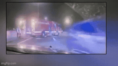 Blurry Fire Truck And Police Car Driving At Night GIF