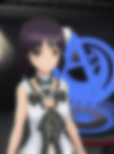 Blurry Girl In White Dress With Blue Circle GIF
