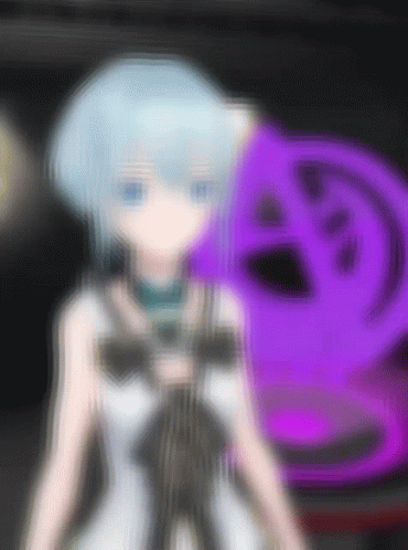Blurry Girl With Blue Hair And Purple Object GIF
