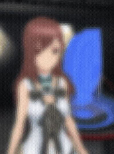 Blurry Girl With Red Hair In Front Of Blue Screen GIF