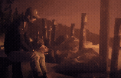 Blurry Man Sitting On Bench With Dog GIF