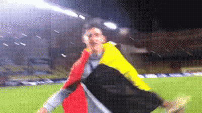 Blurry Person Holding Flag On Soccer Field GIF