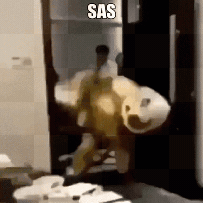 Blurry Person Standing In Room With SAS GIF