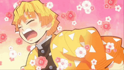 Blushing Demon Slayer Zenitsu Flowers GIF