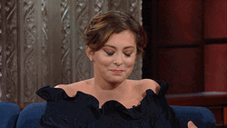 Blushing Rachel Bloom GIF