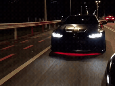 BMW Driving At Night With Red Front Light GIF