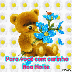 Boa Noite Cute Bear Holding Flower GIF