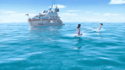 Boat Floating In Ocean With Flag GIF