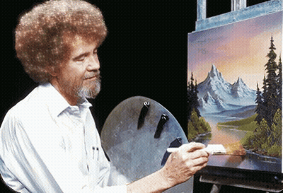 Bob Ross Holding Palette And Painting GIF