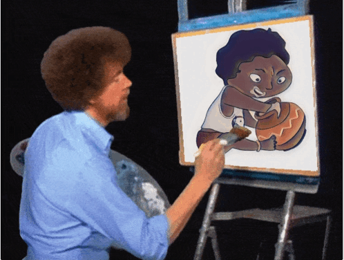 Bob Ross Painting Baby Holding Basketball