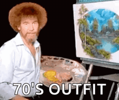 Bob Ross Painting In 70S Outfit GIF