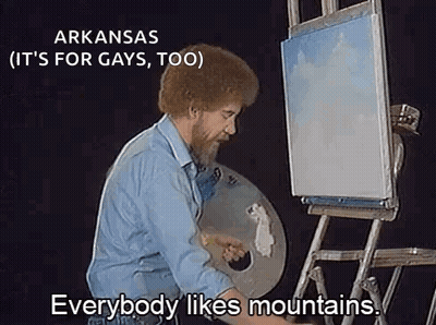 Bob Ross Painting On Easel Says Everybody Likes Mountains GIF