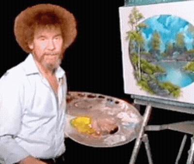 Bob Ross Standing In Front Of Painting GIF