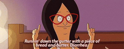 Bob's Burgers Character Runnin Down The Gutter With Bread And Butter Diarrhea GIF