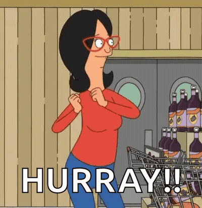 Bob's Burgers Character Standing Next To Shopping Cart Saying Hurray GIF