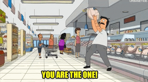 Bob 'S Burgers Is A Cartoon About A Man Holding A Bag Of Turkey In A Grocery Store . GIF