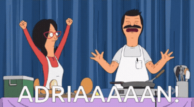 Bob's Burgers Man And Woman With Arms Up Saying Adriaaaaan GIF